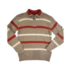 The Image Quarter Zip Sweater Mens Large Taupe Tan Orange Striped Pullover